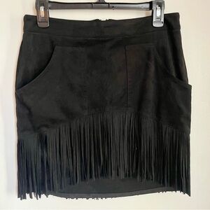 Black Fringe Mini Skirt